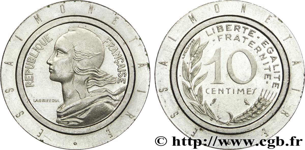 Essai de frappe pour la 2 francs Semeuse nickel avec des coins de 10 centimes Lagriffoul n.d. Paris G.-  MS 