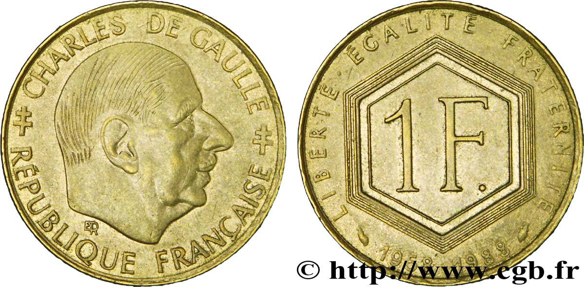 1 franc De Gaulle sur flan de 20 centimes Lagriffoul 1988  F.227/2 var. EBC 