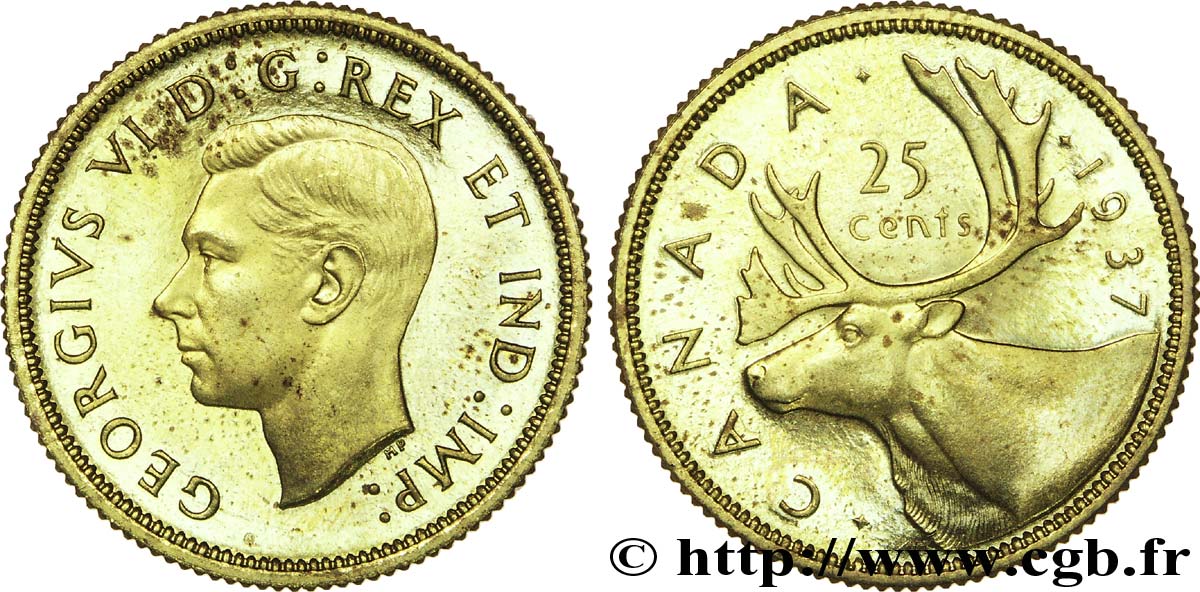 CANADA - GEORGE VI Épreuve de 25 cents en laiton 1937  AU 