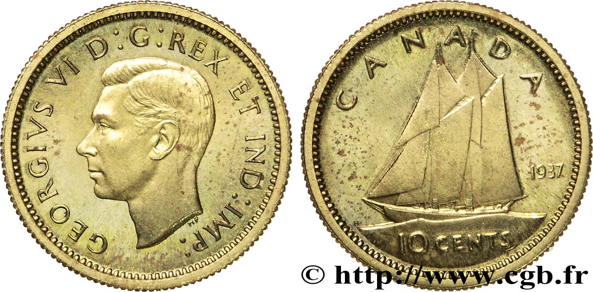 CANADA - GEORGES VI Épreuve de 10 cents en laiton 1937  fST 