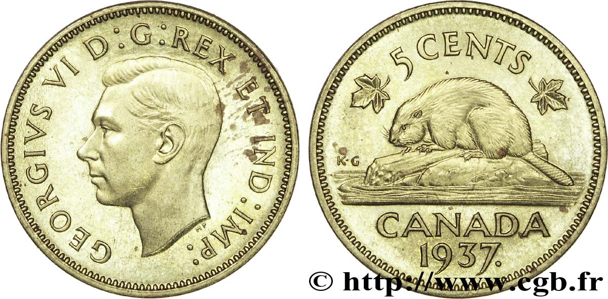 CANADA - GEORGE VI Épreuve de 5 cents en laiton 1937  MS 