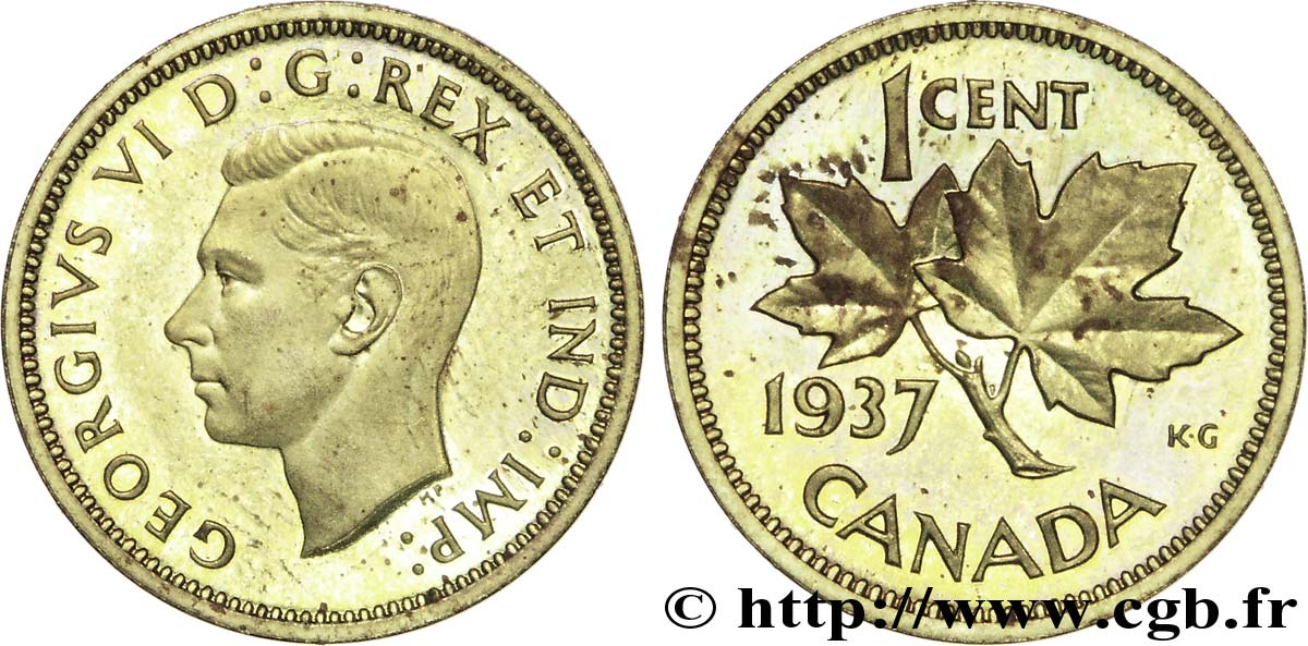 CANADA - GEORGES VI Épreuve de 1 cent en laiton 1937  SC 