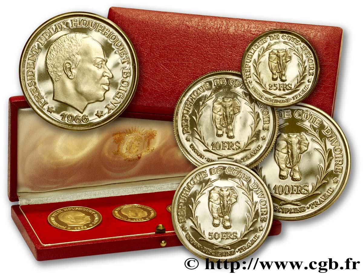 CÔTE D IVOIRE - RÉPUBLIQUE - FÉLIX HOUPHOUET BOIGNY Série de quatre monnaies en or 1966 Paris SPL 