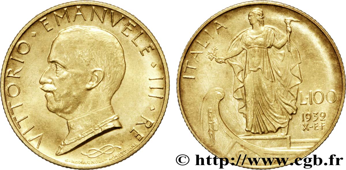 ITALIA - REINO DE ITALIA - VÍCTOR-MANUEL III 100 lire 1932 Rome EBC 