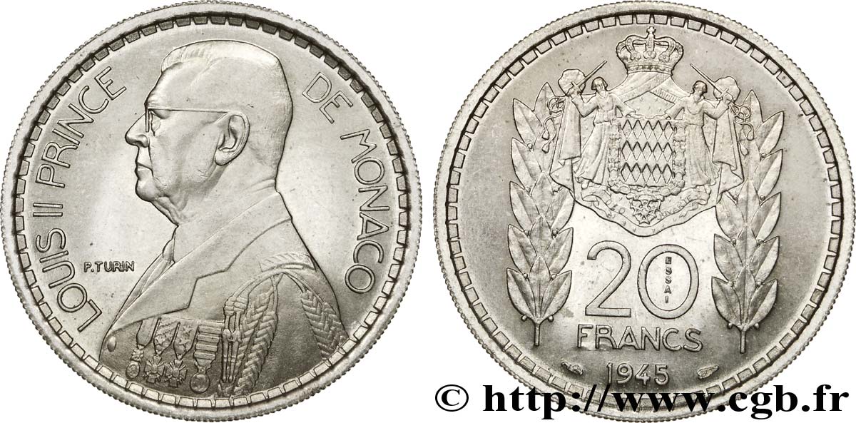 MONACO - LOUIS II Essai de 20 francs 1945 Paris FDC 