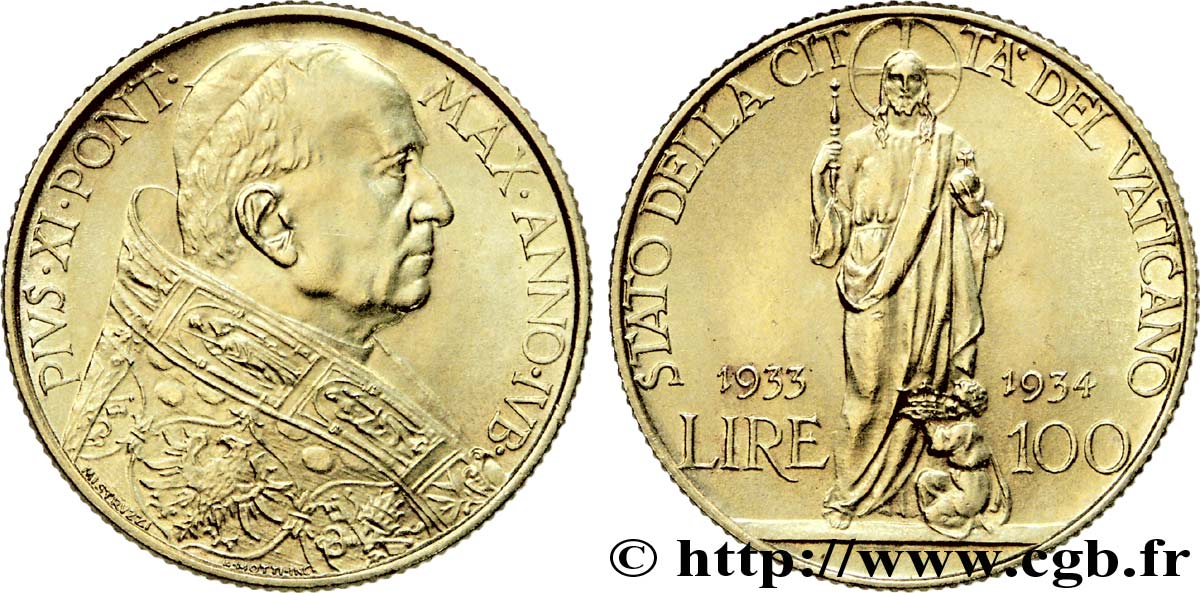 VATIKAN - PIE XI. (Achille Ratti) 100 lire 1933-1934 Rome VZ 
