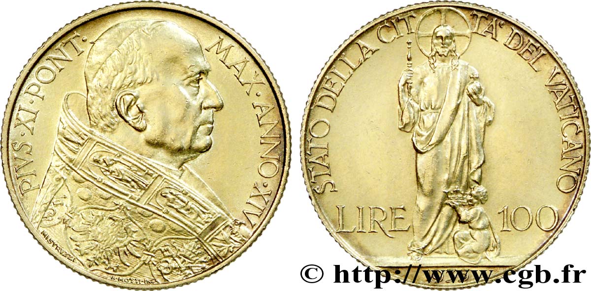 VATICAN - PIUS XI (Achille Ratti) 100 lire 1935 Rome AU 