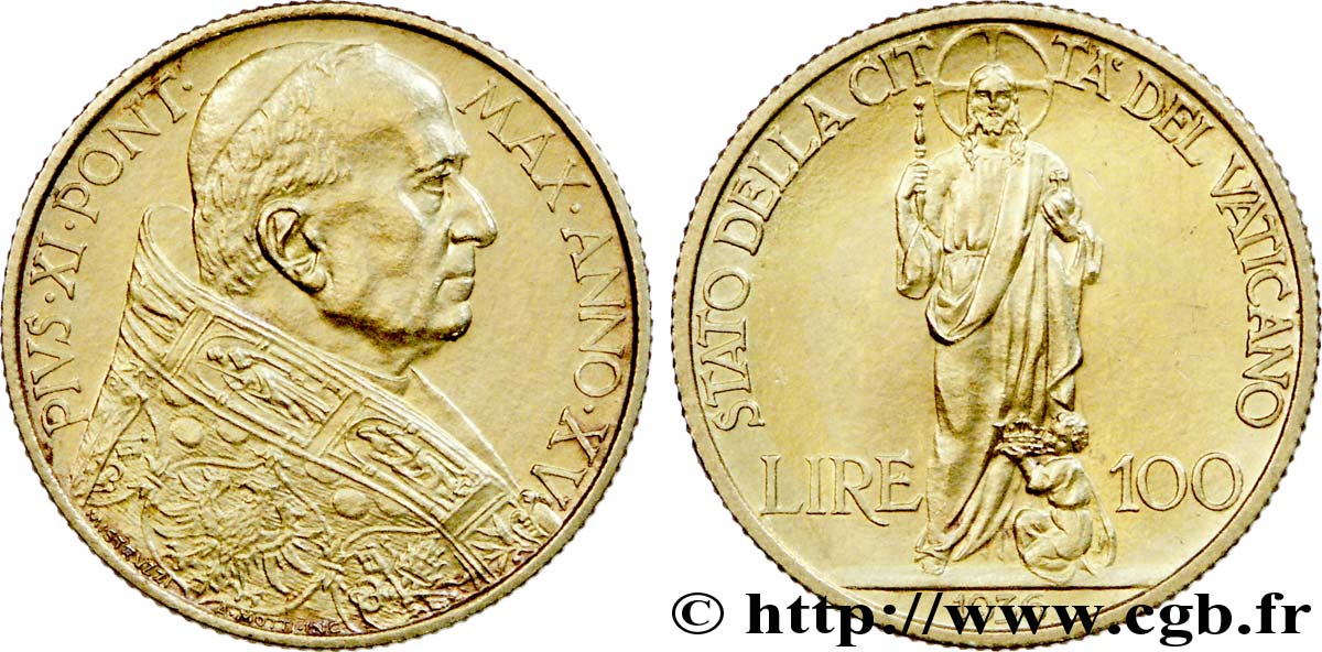 VATIKAN - PIE XI. (Achille Ratti) 100 lire 1936 Rome VZ 