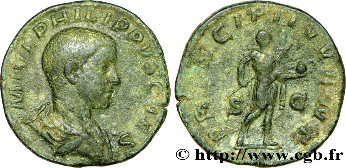 PHILIPPUS II Sesterce, (GB, Æ 29) XF