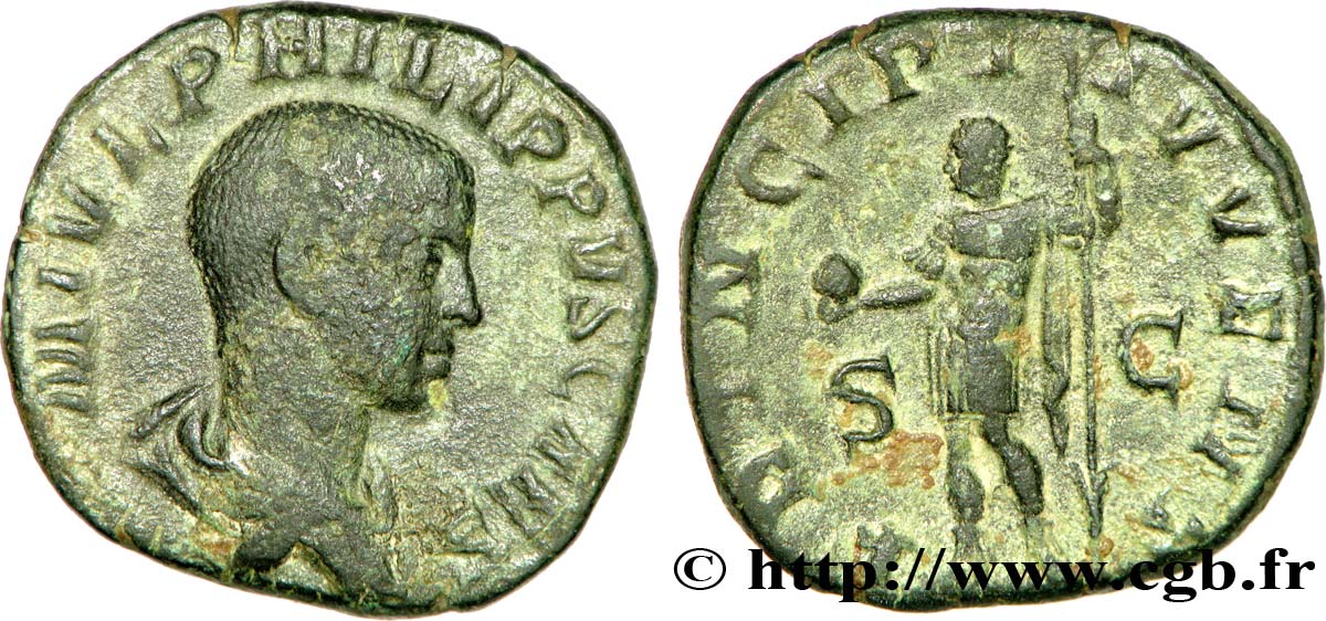 FILIPPO II FIGLIO Sesterce, (GB, Æ 26) XF