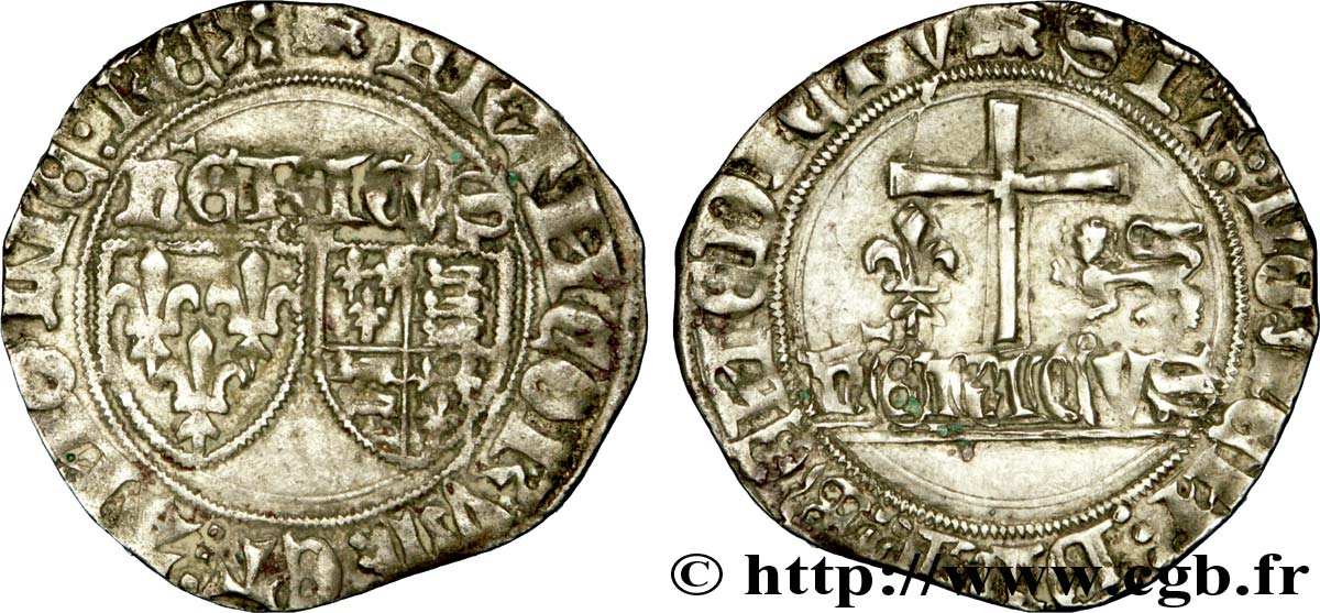 HENRY VI DE LANCASTRE - ROI DE FRANCE (1422-1453) - ROI D ANGLETERRE (1422-1461) et (1470-1471) Blanc aux écus 23/11/1422 Rouen TTB