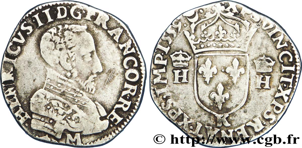 FRANCIS II. COINAGE IN THE NAME OF HENRY II Teston à la tête nue, 3e type 1559 Bordeaux XF/VF
