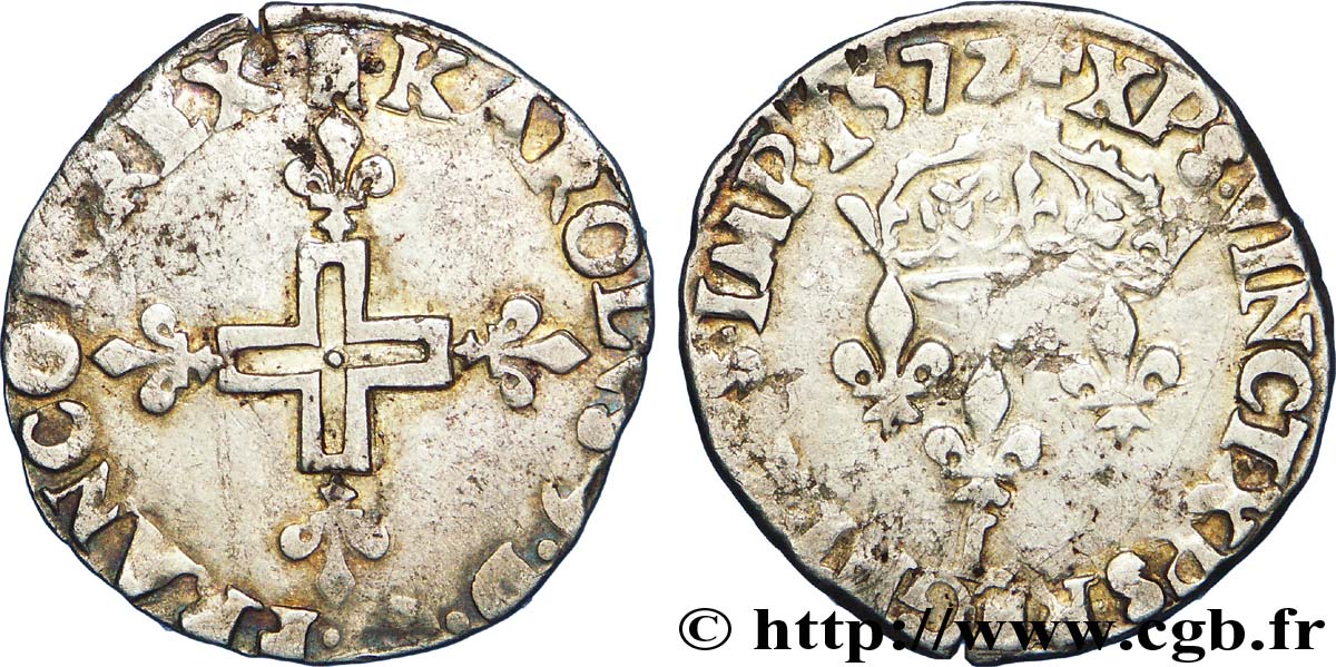 CHARLES IX Double sol parisis, 2e type 1572 Bayonne MBC