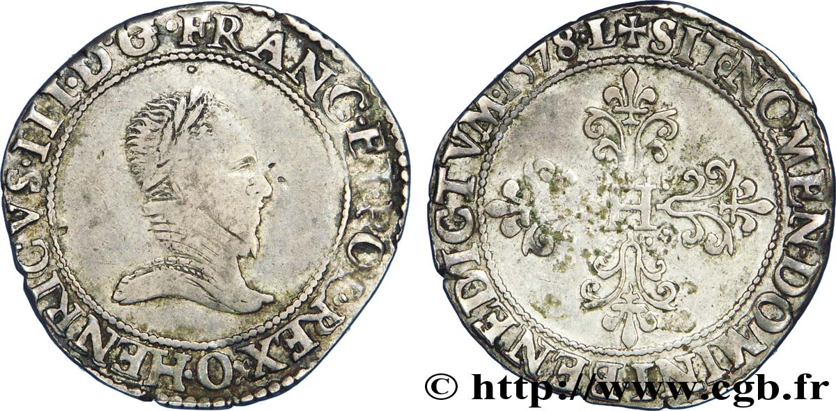 HENRY III Demi-franc au col plat 1578 Riom SS