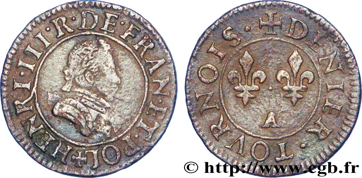 HENRY III Denier tournois, 1er type de Paris n.d. Paris, Moulin des Étuves VF