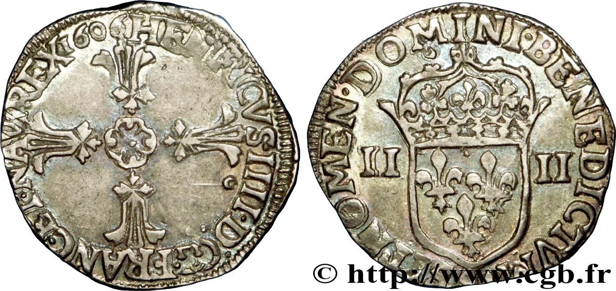 HENRY IV Quart d écu, croix feuillue de face 1606 Rennes SPL