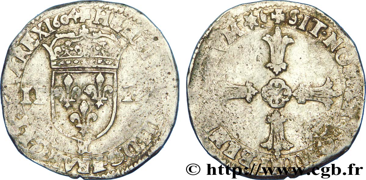 HENRI IV LE GRAND Quart d écu, écu de face, 2e type 1604 Aix-en-Provence TB+