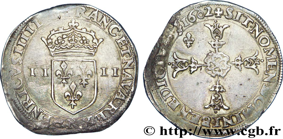 HENRY IV Quart d’écu, écu de face, 4e type 1602 Saint-André de Villeneuve-lès-Avignon AU