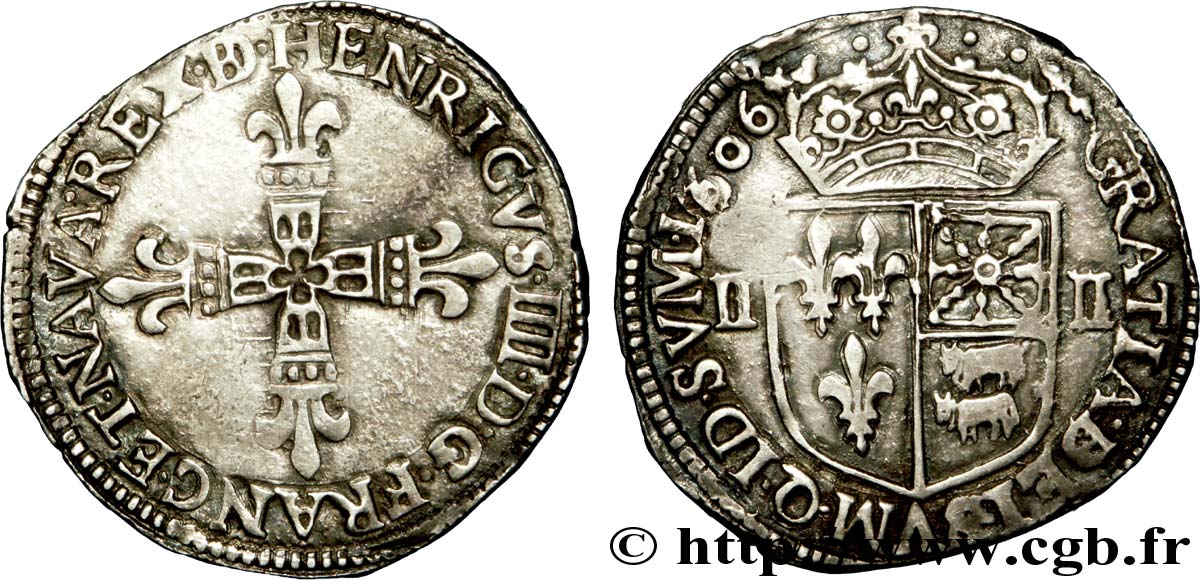 HENRY IV Quart d écu de Béarn 1606 Morlàas AU/XF
