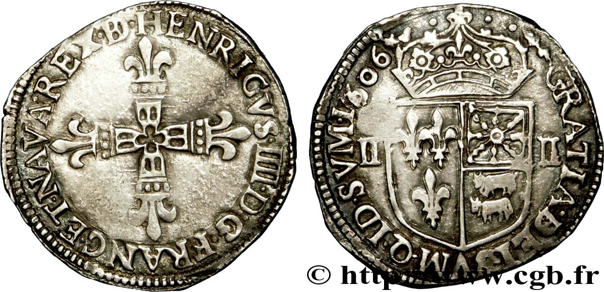 HENRI IV LE GRAND Quart d&nbsp;écu de Béarn 1606 Morlàas TTB+/TTB