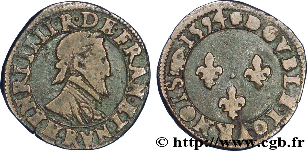 HENRI IV LE GRAND Double tournois, type de Villeneuve 1594 Saint-André de Villeneuve-lès-Avignon TB+