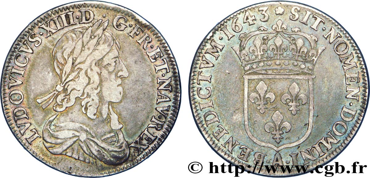 LOUIS XIII  Demi-écu, buste drapé et cuirassé (2e buste de Jean Warin) 1643 Paris, Monnaie de Matignon q.BB