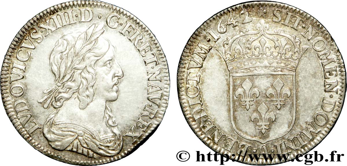 LOUIS XIII Quart d écu, buste drapé et cuirassé (2e buste de Jean Warin) 1642 Paris, Monnaie de Matignon AU