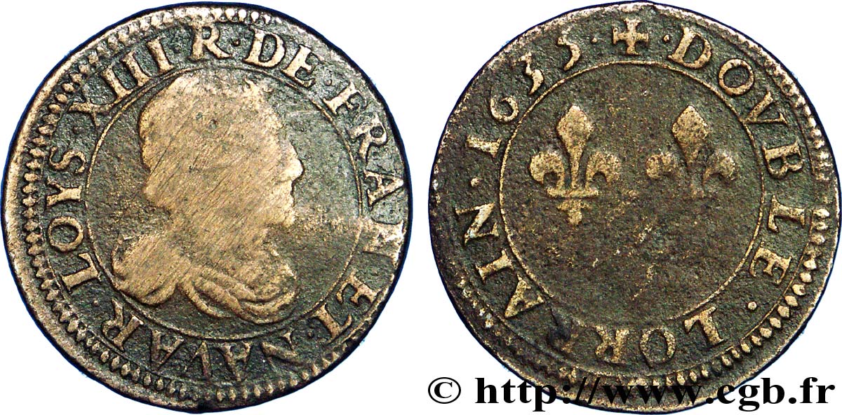 LOUIS XIII  Double lorrain, type 6 1635 Stenay fSS
