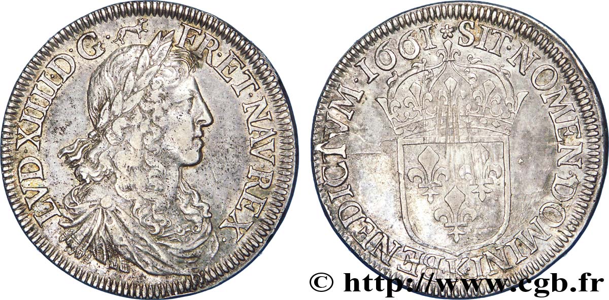LOUIS XIV  THE SUN KING  Demi-écu au buste juvénile, 1er type 1661 Bordeaux XF