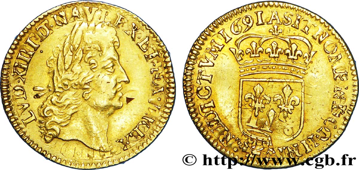 LOUIS XIV  THE SUN KING  Demi-louis d or à l écu 1691 Paris fVZ