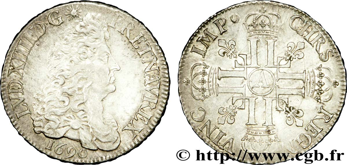 LOUIS XIV  THE SUN KING  Écu aux huit L, 1er type 1690 Paris fVZ/VZ