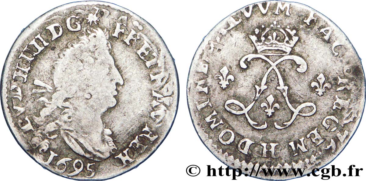 LOUIS XIV LE GRAND OU LE ROI SOLEIL Quadruple sol aux deux L 1695 La Rochelle TB/TB+