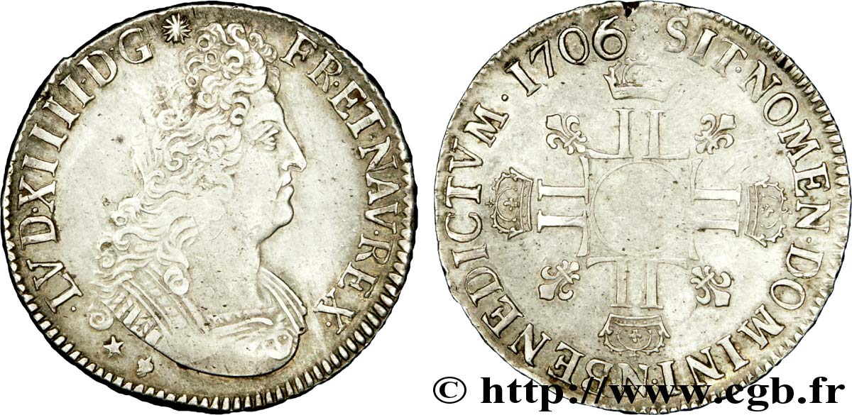 LOUIS XIV &nbsp;THE SUN KING&nbsp; Écu aux huit L, 2e type 1706 Montpellier AU