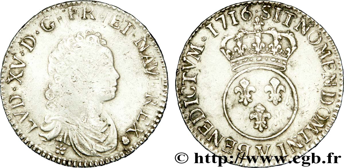LOUIS XV DIT LE BIEN AIMÉ Demi-écu dit &nbsp;vertugadin&nbsp; 1716 Troyes TB+/TTB+