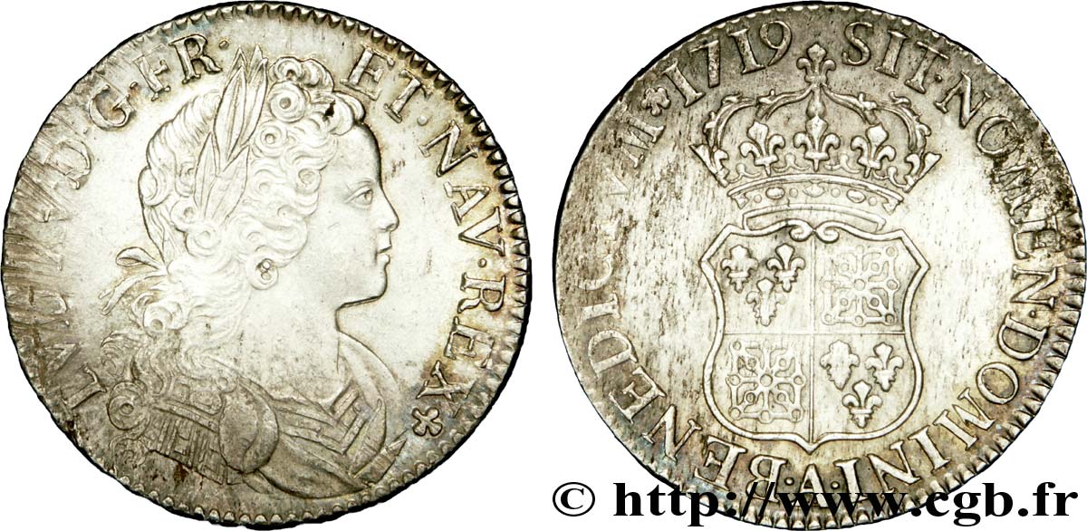 LOUIS XV  THE WELL-BELOVED  Écu de Navarre 1719 Paris AU