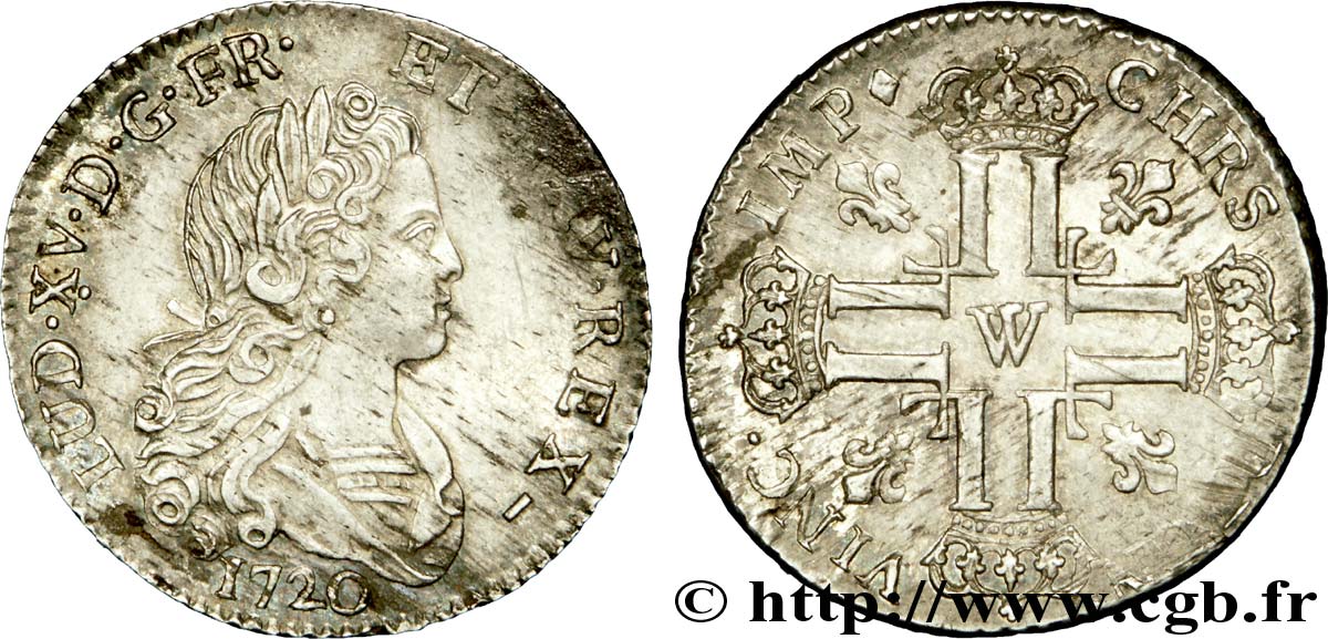 LOUIS XV  THE WELL-BELOVED  Petit louis d argent 1720 Lille AU