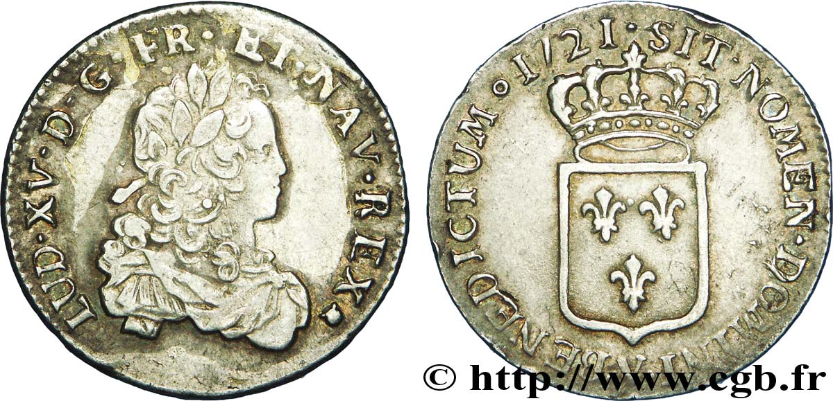 LOUIS XV DIT LE BIEN AIMÉ Tiers d&nbsp;écu de France 1721 Troyes TTB/TTB+