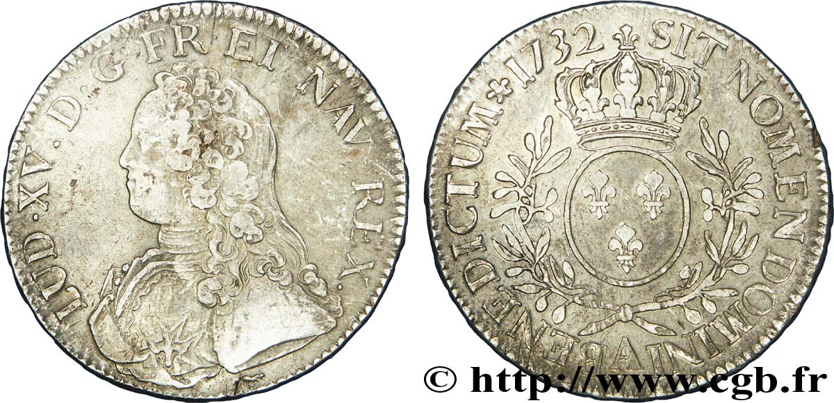 LOUIS XV DIT LE BIEN AIMÉ Écu aux branches d olivier, buste habillé 1732 Paris TTB