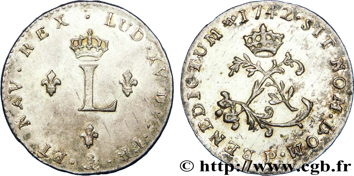 LOUIS XV  THE WELL-BELOVED  Double sol de billon 1742 Dijon EBC