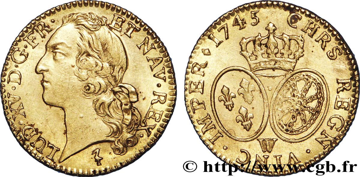 LOUIS XV DIT LE BIEN AIMÉ Louis d’or aux écus ovales, tête ceinte d’un bandeau 1745 Lille TTB+