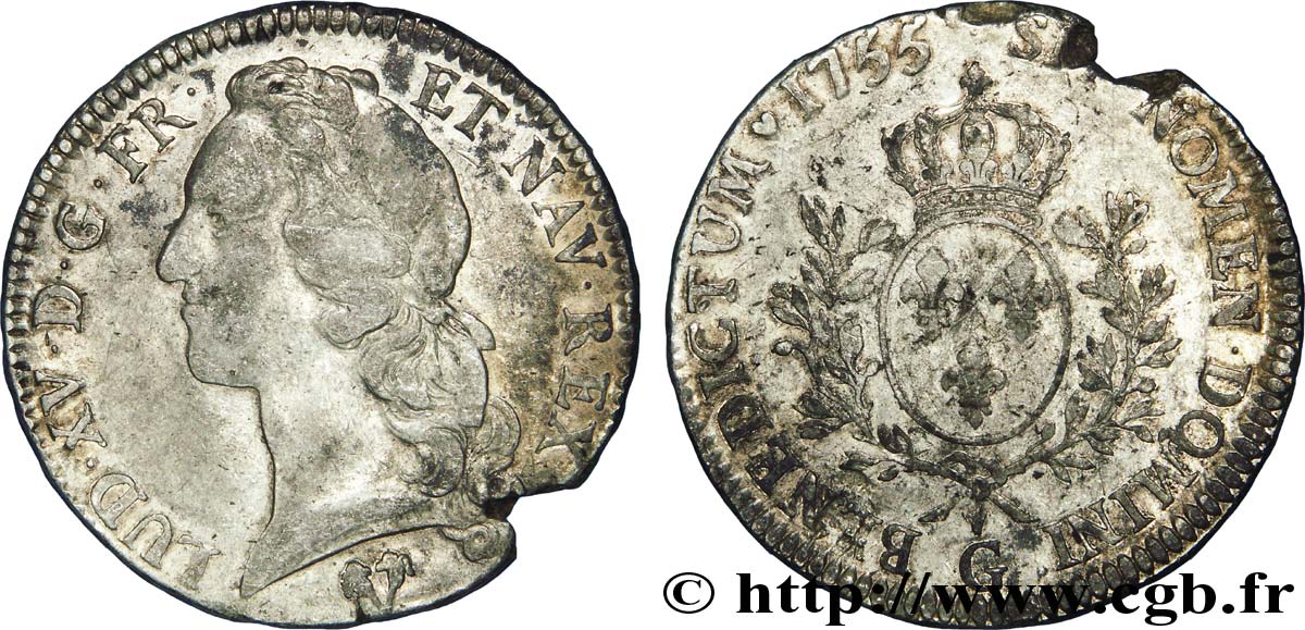 LOUIS XV  THE WELL-BELOVED  Écu dit  au bandeau  1755 Poitiers q.BB