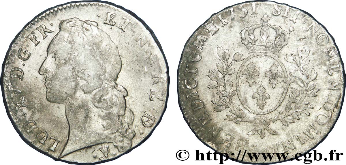 LOUIS XV &nbsp;THE WELL-BELOVED&nbsp; Écu dit &nbsp;au bandeau&nbsp; de Béarn 1751 Pau VF