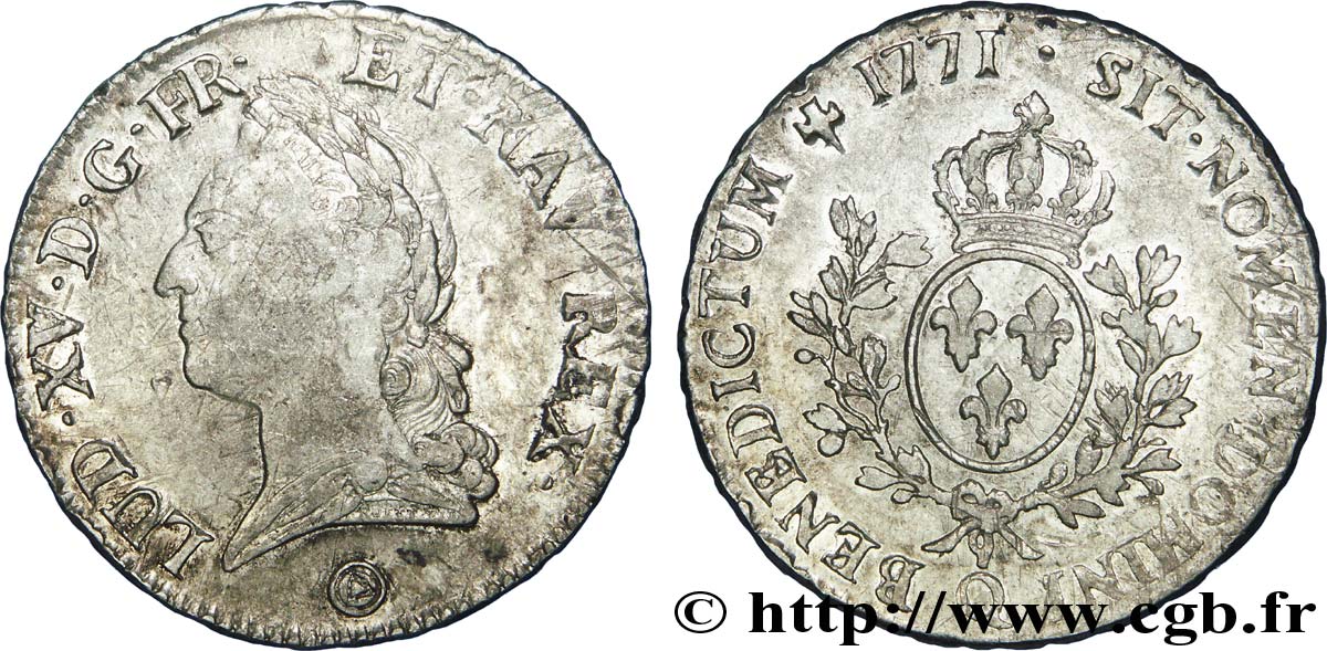 LOUIS XV DIT LE BIEN AIMÉ Écu dit  à la vieille tête  1771 Perpignan TB+/TTB