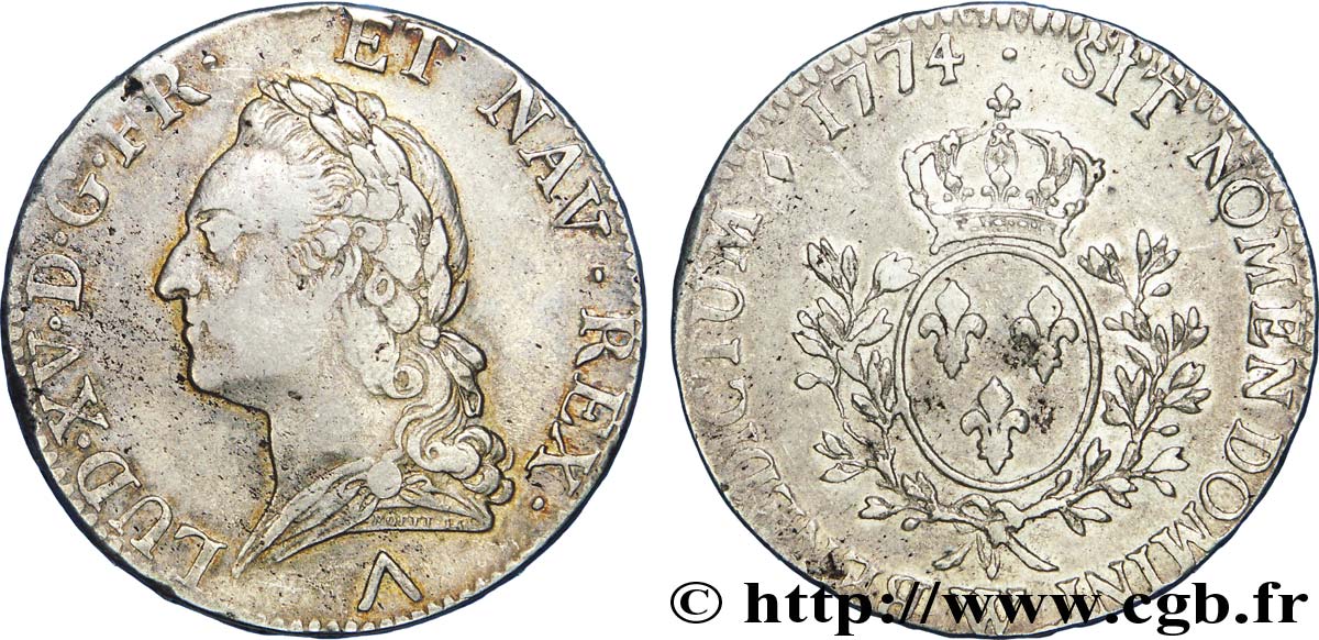 LOUIS XV DIT LE BIEN AIMÉ Écu dit &nbsp;à la vieille tête&nbsp; 1774 Lille TTB