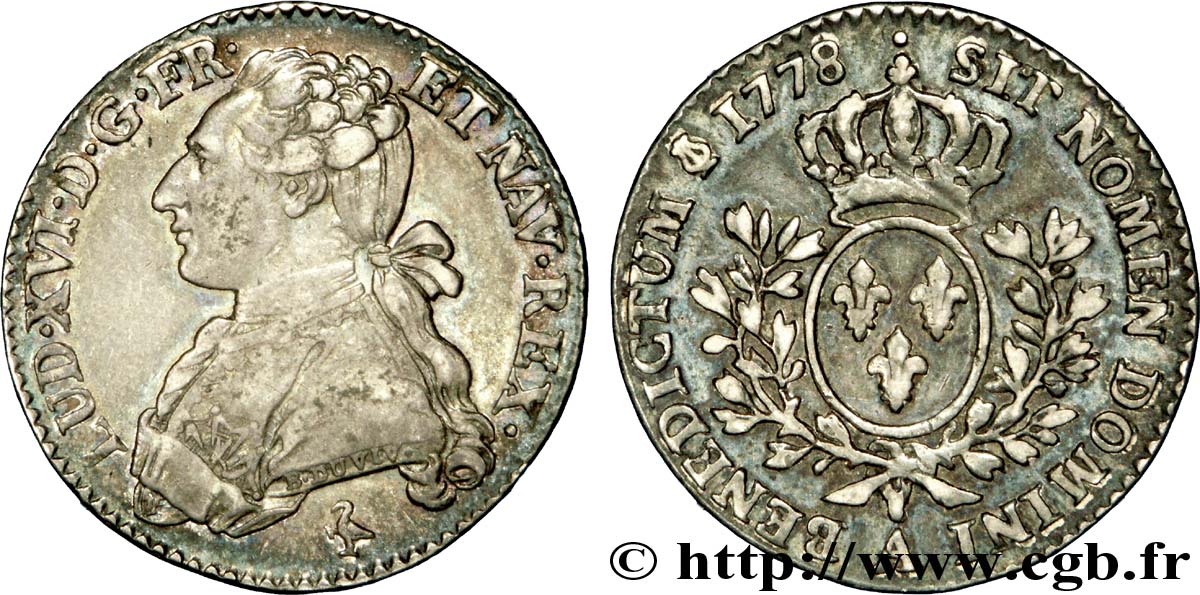 LOUIS XVI Cinquième d&nbsp;écu dit &nbsp;aux branches d&nbsp;olivier&nbsp; 1778 Paris SS