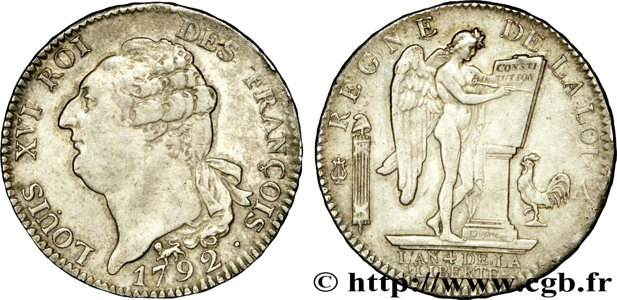 LOUIS XVI Écu dit  au génie , type FRANÇOIS 1792 Paris XF/AU