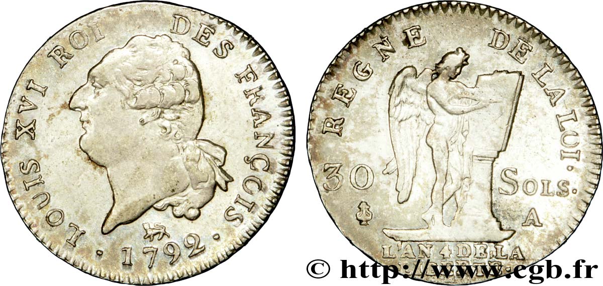 LOUIS XVI 30 sols dit  au génie , type FRANÇOIS 1792 Paris AU