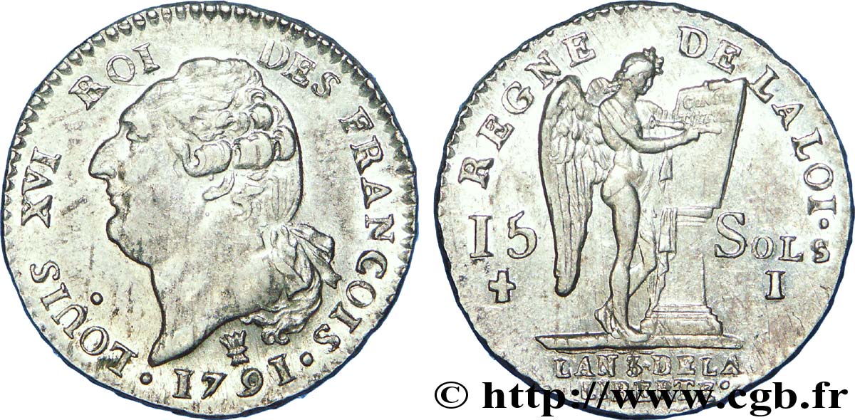 LOUIS XVI 15 sols dit &nbsp;au génie&nbsp;, type FRANÇOIS 1791 Limoges SPL