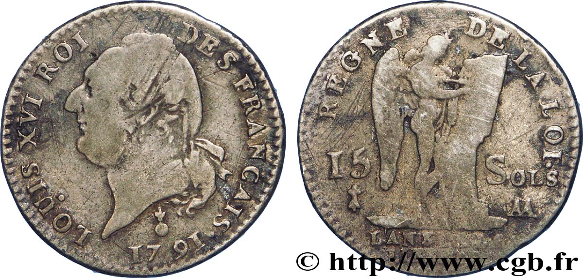 LOUIS XVI 15 sols dit  au génie , type FRANÇAIS 1791 Metz VF