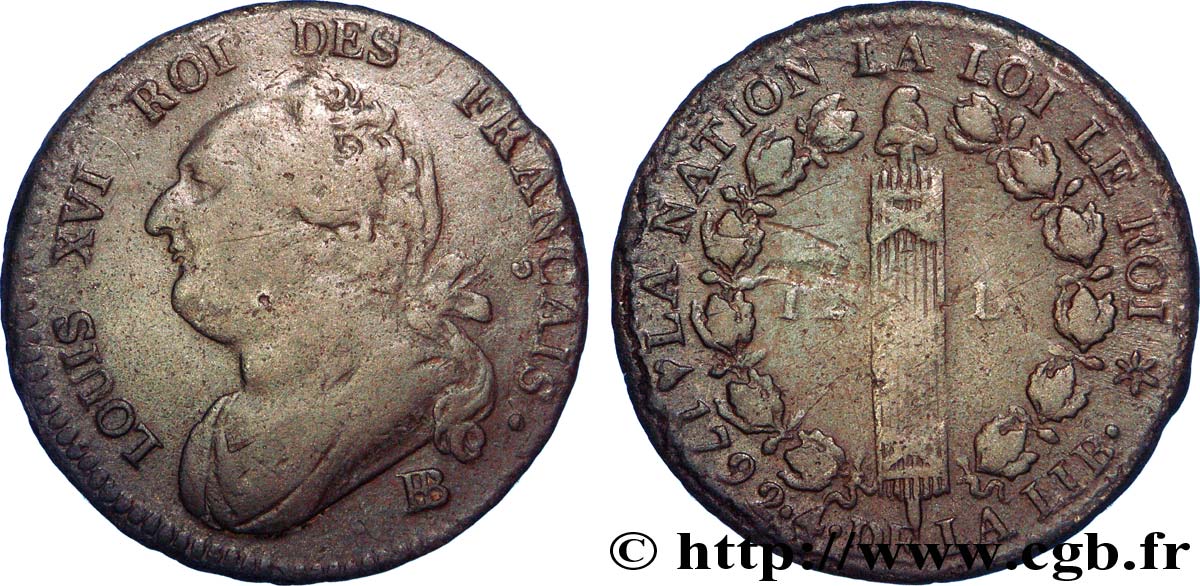 LOUIS XVI (MONARQUE CONSTITUTIONNEL)  12 deniers dit &nbsp;au faisceau&nbsp;, type FRANÇAIS 1792 Strasbourg TB+